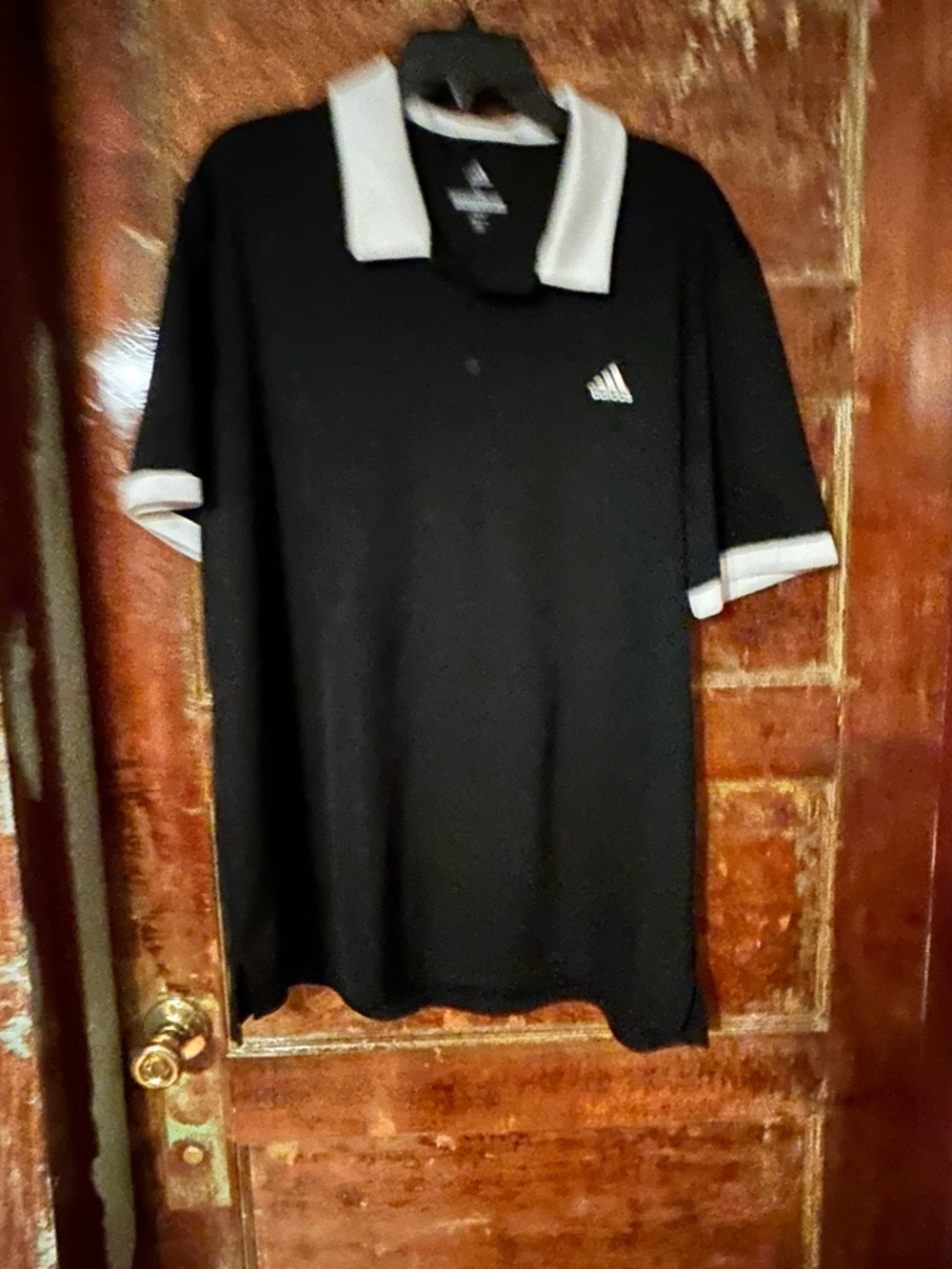 Adidas Men's Black Polo with White Contrast Collar